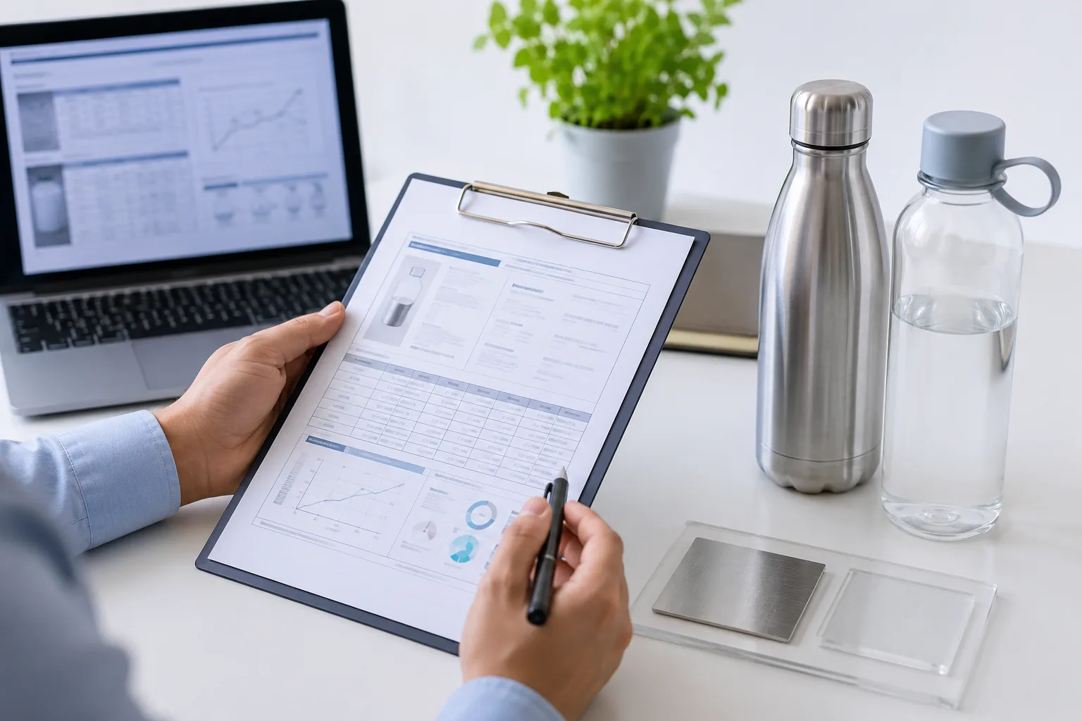 A person reviewing a lab test report document