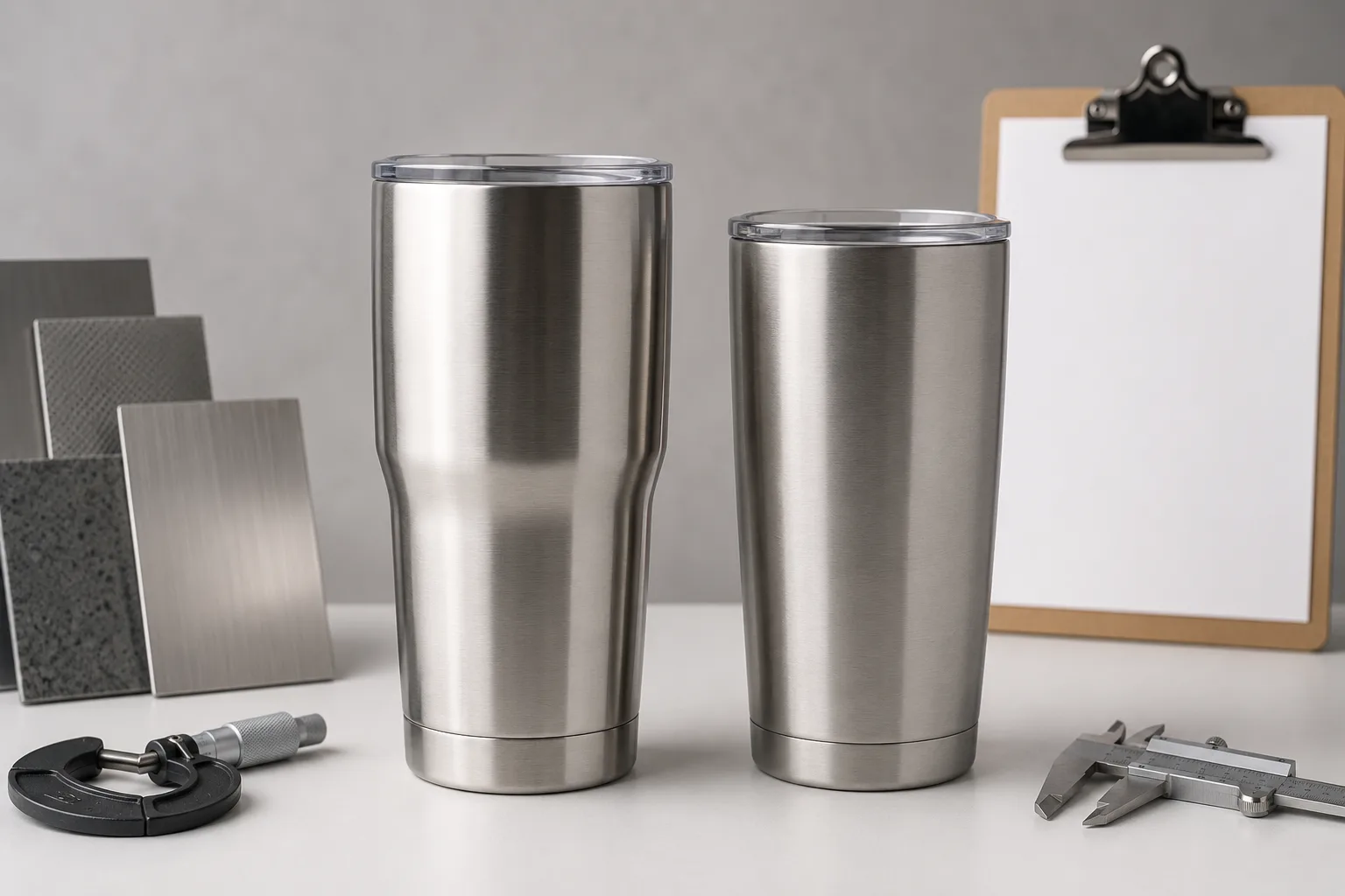A high-end tumbler next to a generic one highlighting quality differences
