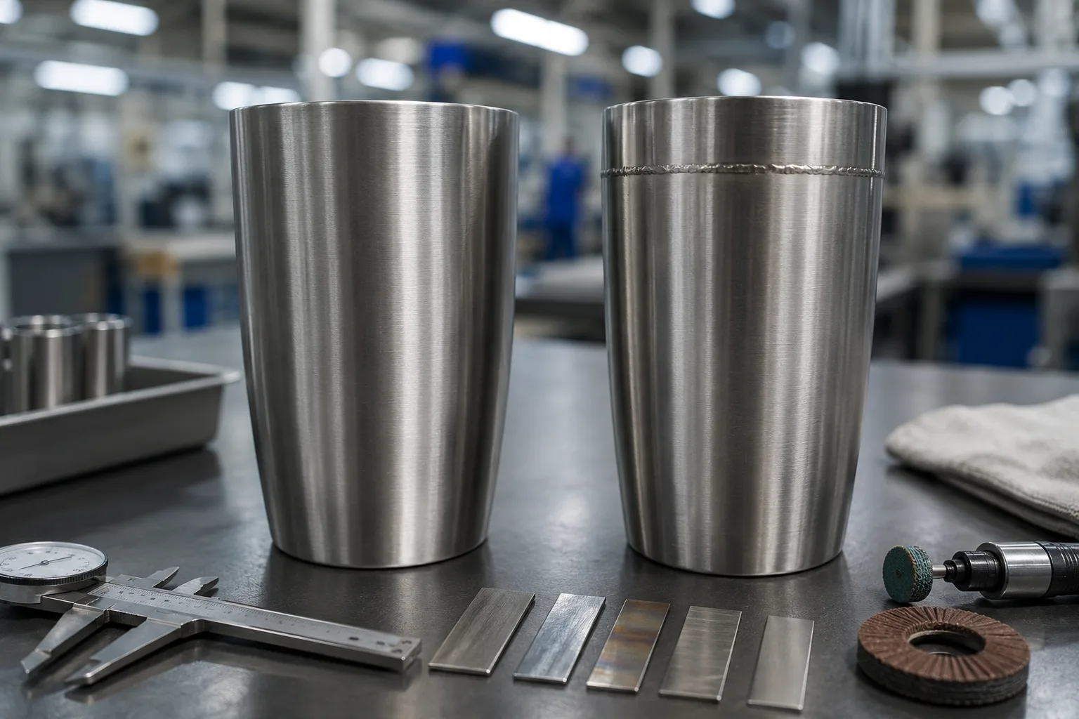 Illustration of laser welding vs. spot welding on a tumbler seam