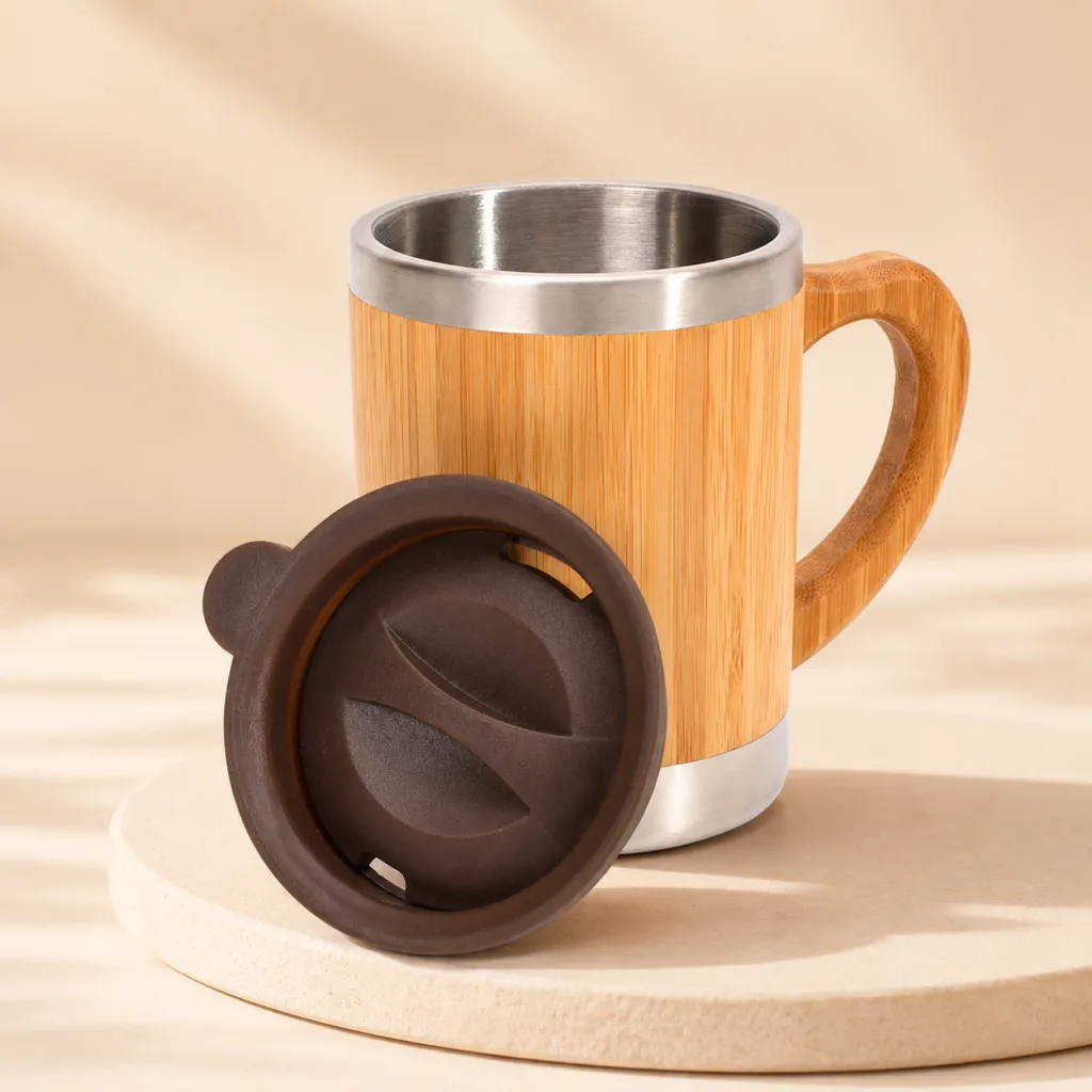 300ml Stainless Steel Bamboo Cup with Lid