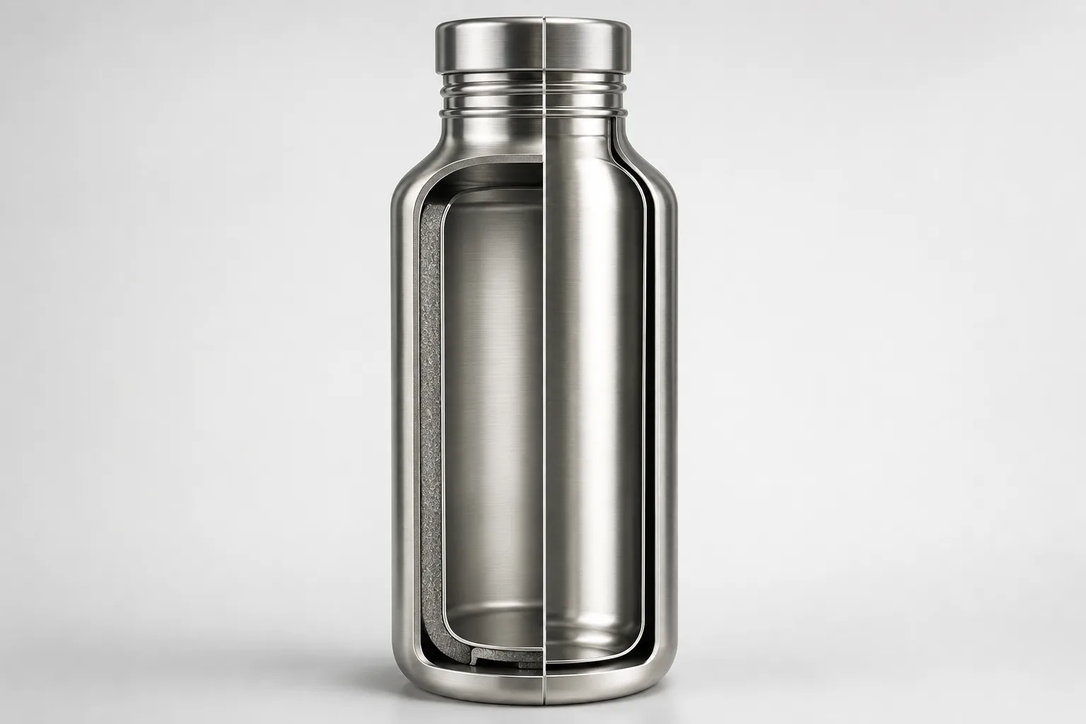 Cross-section of a double-wall vacuum insulated bottle
