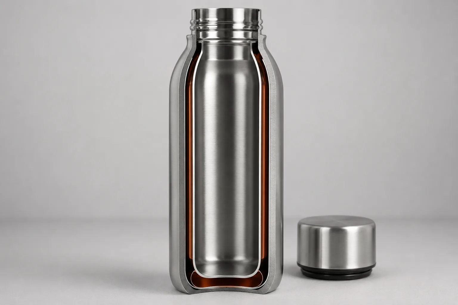 Diagram showing a copper lining inside a vacuum flask
