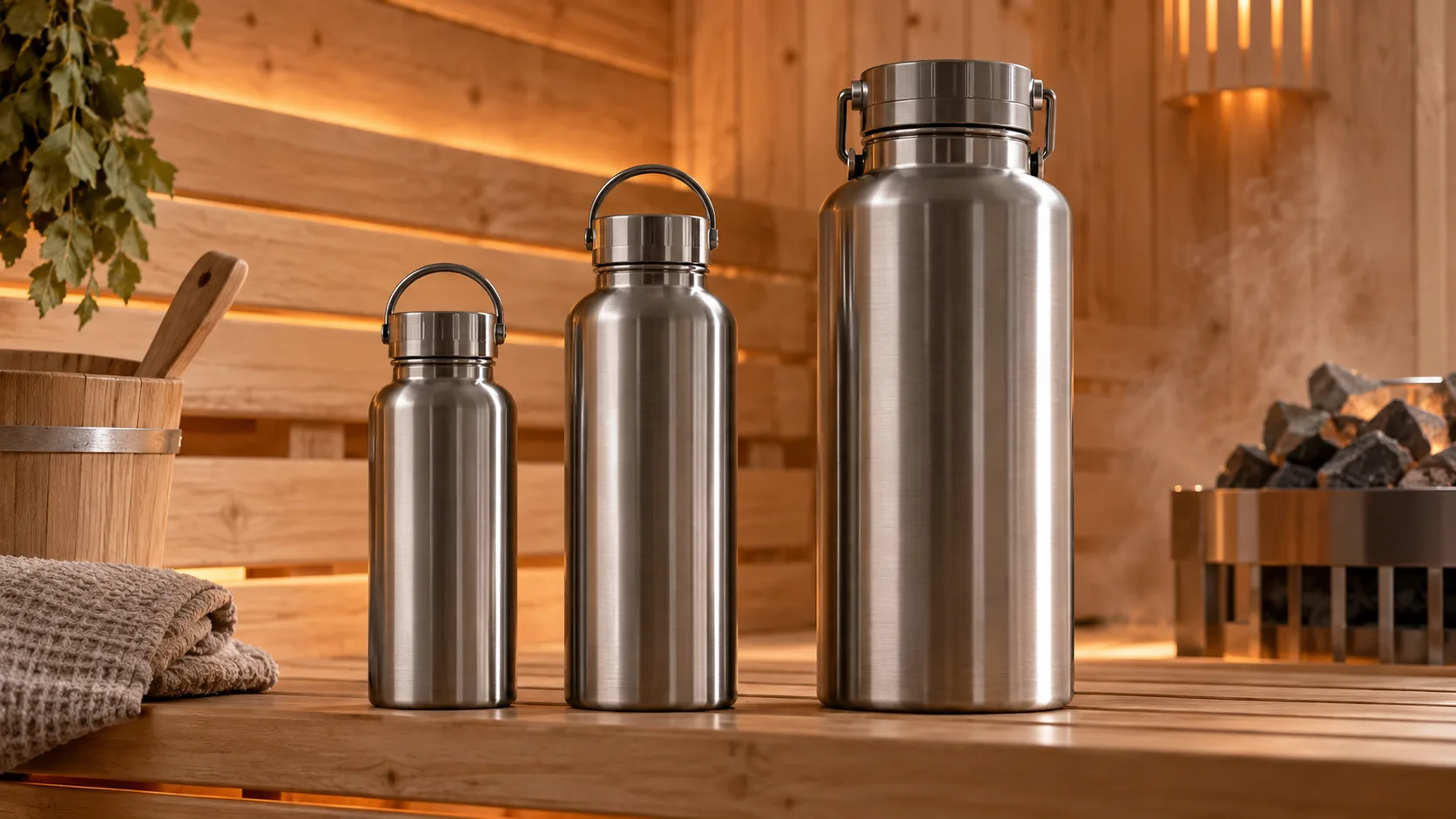 Ideal Sauna Water Bottle Capacity A person sipping from a 500ml water bottle inside a wooden sauna