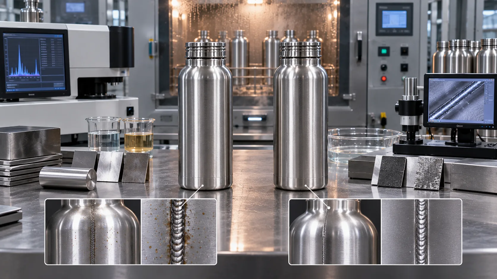316 Stainless Steel for Sauna Bottle Close-up of the interior of a 316 stainless steel water bottle