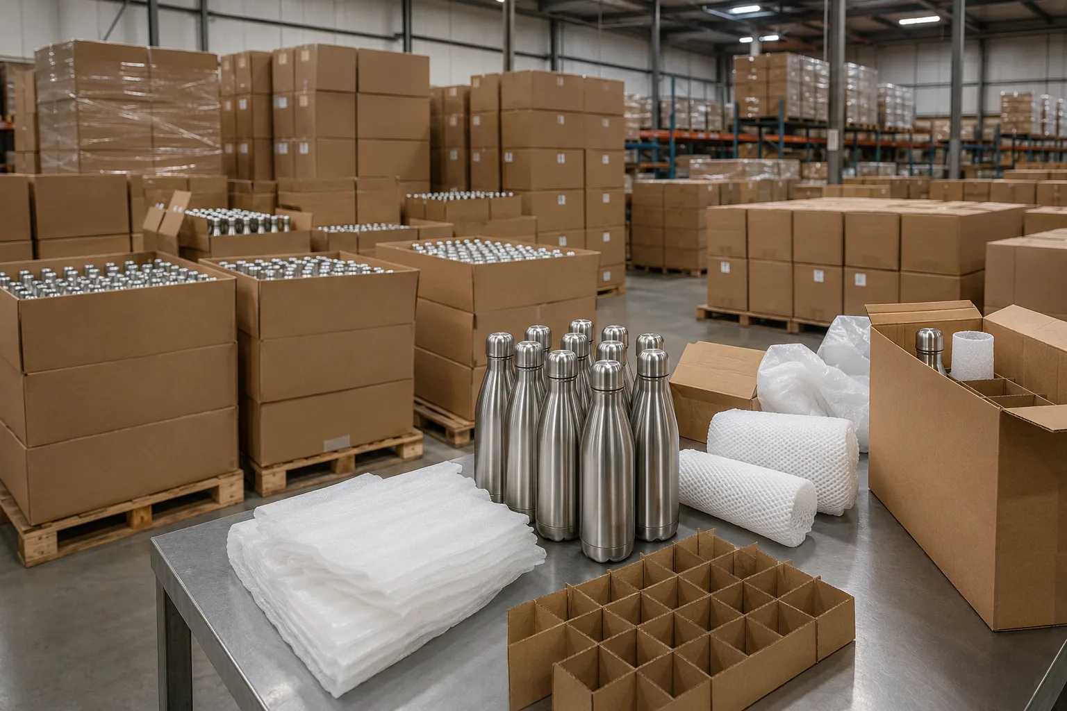 Stacks of boxes in a warehouse ready for shipping