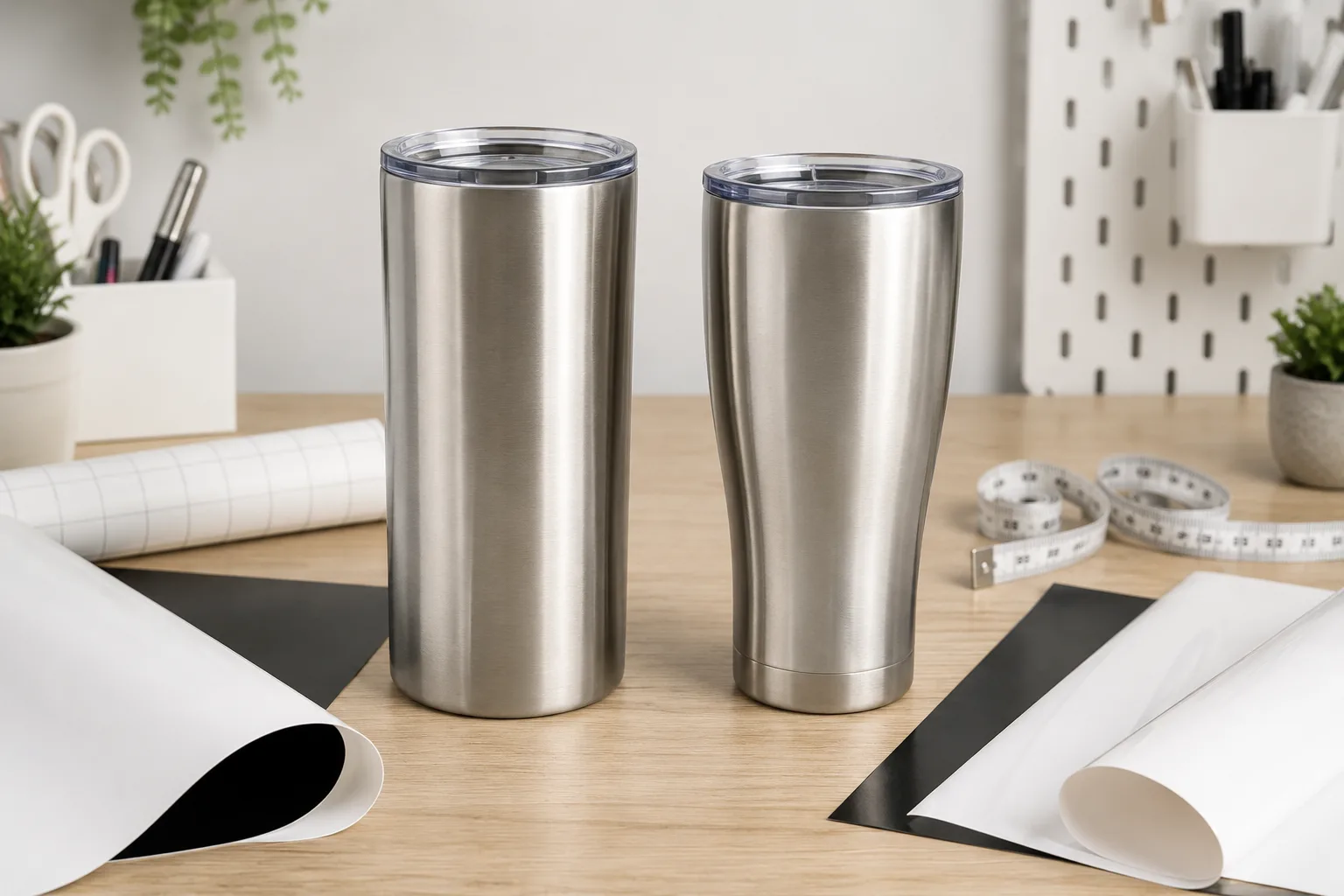 Side-by-side view of a straight and a tapered blank tumbler