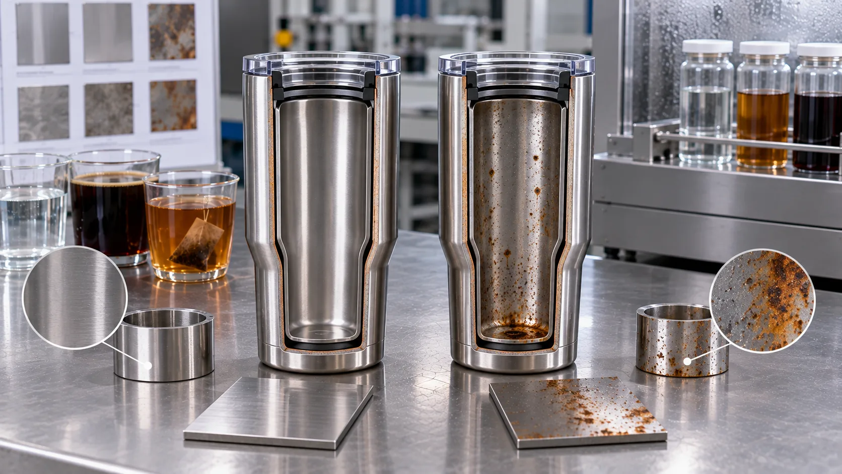 A rusted spot inside a low-quality tumbler