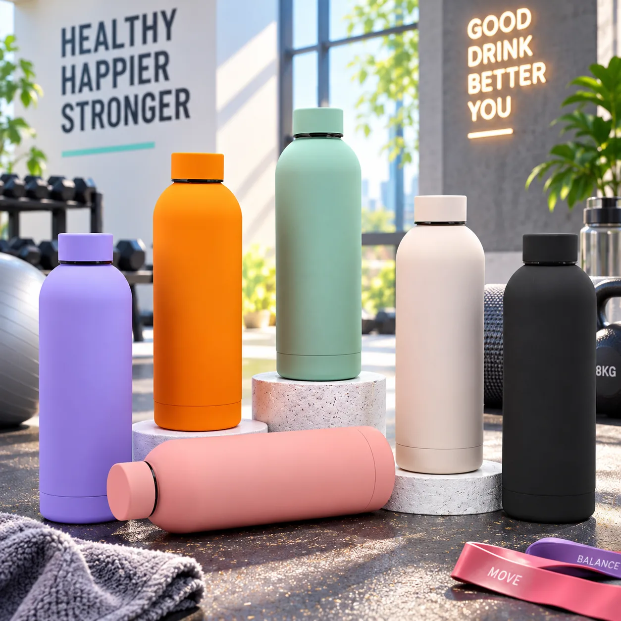 1L gym fitness stainless steel water bottle