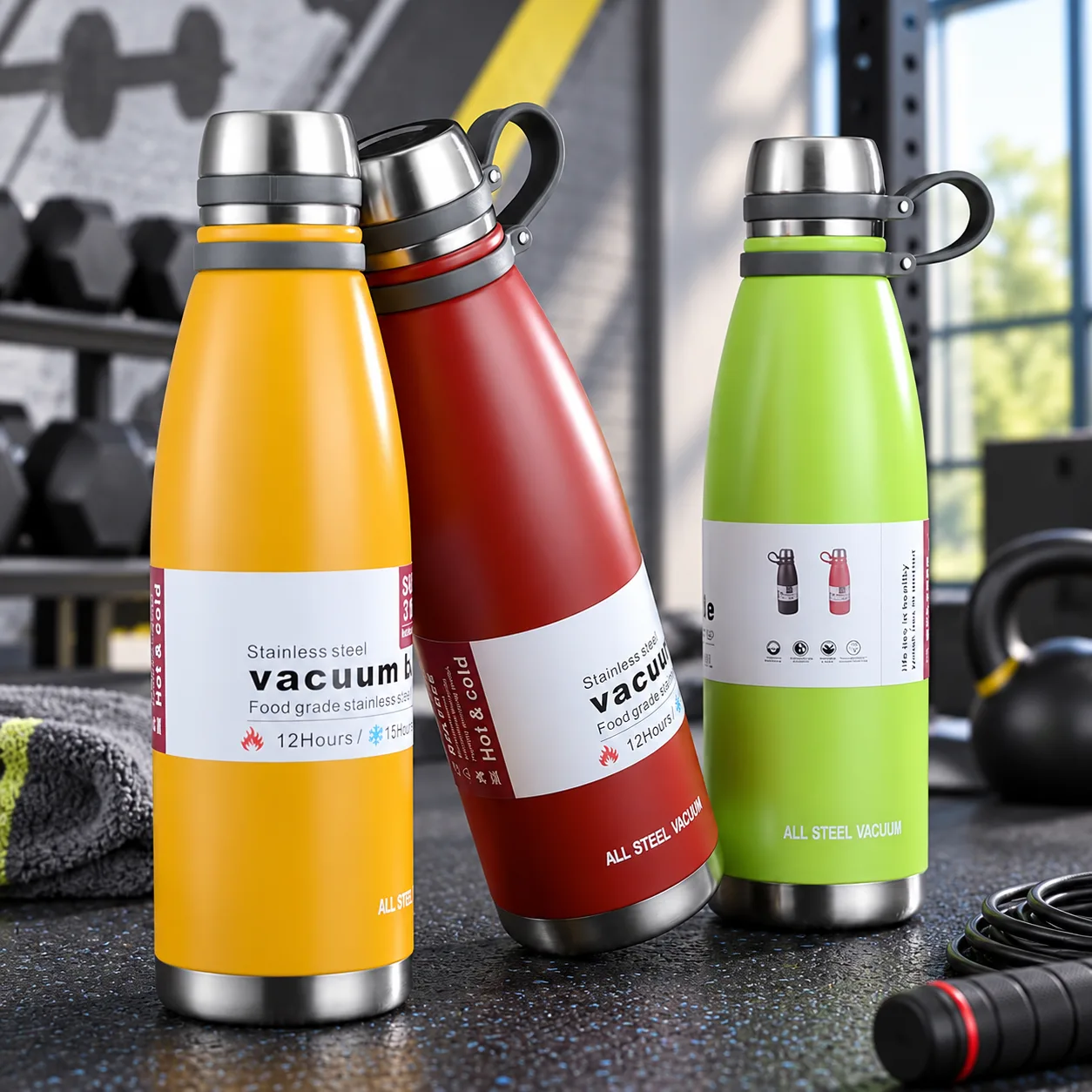 1L insulated stainless steel water bottle with carry handle