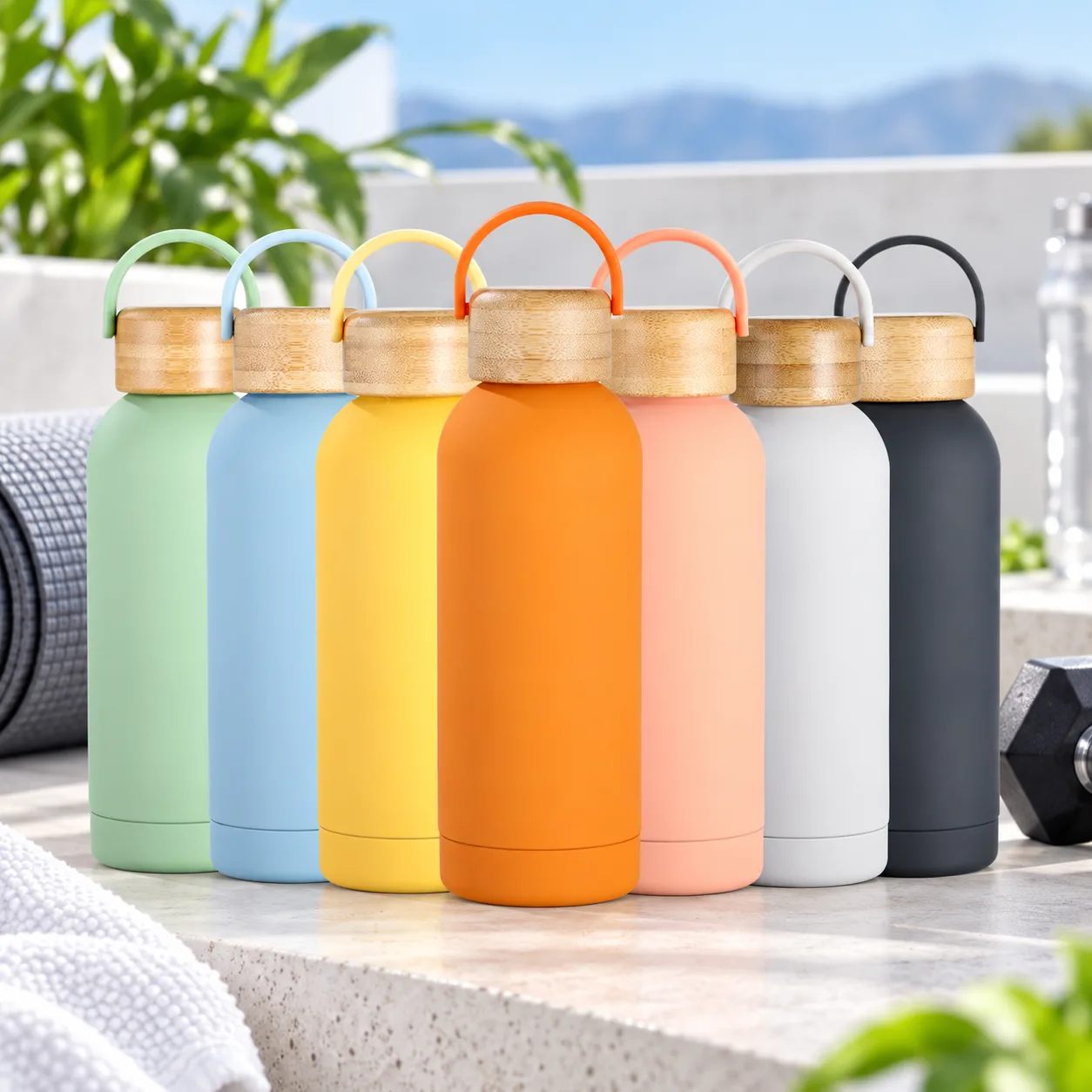1L stainless steel water bottle with handle