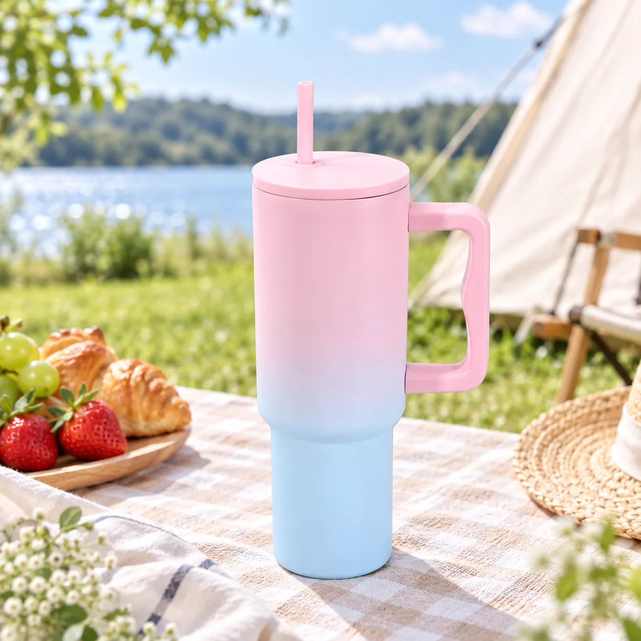 40oz Tumbler with handle and straw