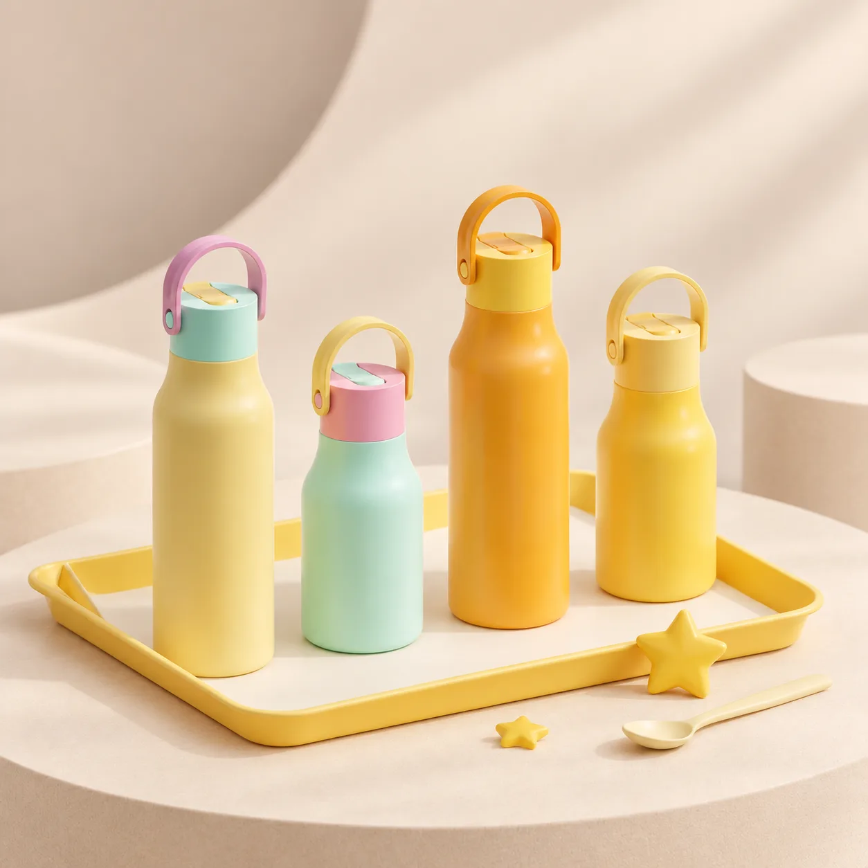 500ml yellow and blue insulated water bottle with handle