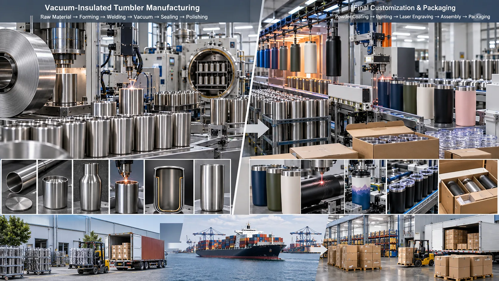 Global supply chain map showing manufacturing hubs for insulated stainless steel tumblers.